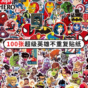 100 Nye Ikke-repetitive Marvel Avengers Animationsfilm Helten Iron Man Spiderman Mærkat Bagage Computeren Vand Cup Vandtæt Klistermærker