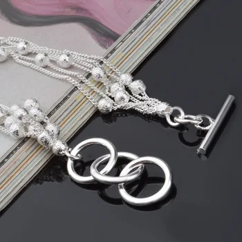 S925 Sølv Taiji Hængende 5-perle Armbånd Nye Mode Multi Linjen til at Blinke Sand Perle Populære Design Følelse Armbånd Engros