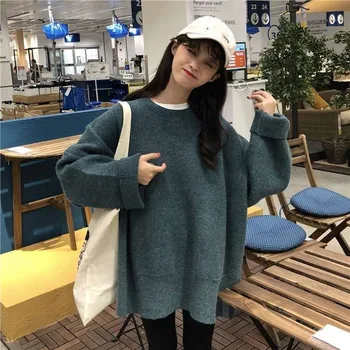 Pullovere Kvinder Solid Sletspån Side Slids Koreanske Minimalistisk Daglige Grundlæggende Løs Sweater Mode Varm Strik, Frakker Nye Studerende Kvindelige