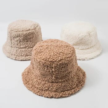 Fluffy Solid Farve Fiskeren Hat, Varmt, Blødt Kvinder Solsejl Hat Japansk Mode Simpel Spand Hat Efterår Og Vinter Udendørs