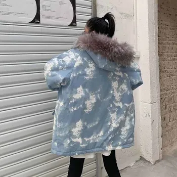 Kvinders koreansk stil løs ins Harajuku style vinter tyk mid-længde camouflage hooded cotton jakke outwear