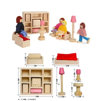 Kids Pink Træ Dukke Møbler, 6 Værelser med Dukker Hele Sættet Træ-Køkken Soveværelse Legetøj til dukkehuset Piger Fødselsdag Gave