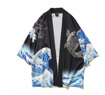 Bølge print kimono løs Cardigan shirt