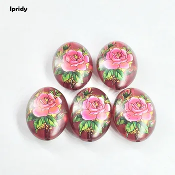 Ipridy farve Amythist Japan Maleri Vintage Japansk Tegning Perler Ovale bunden af farve Blomst Mønster 20X29mm 5Pcs /masse