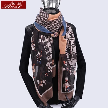 Luksus mærke Bomulds tørklæde udskrivning tørklæder kvinder 2020 vinter varm længe designer sjaler og wraps solid kvindelige pashmina foulard