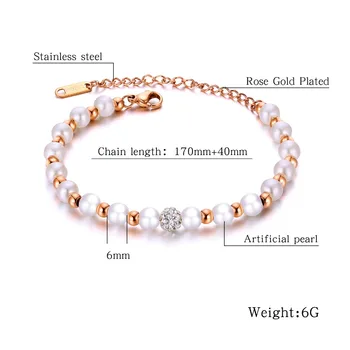 Nye koreanske Mode Kunstig Perle Armbånd Til Kvinder i Rustfrit Stål Indlagt Zircon Bolden Smukke Smykker Gave NR.QLSL055