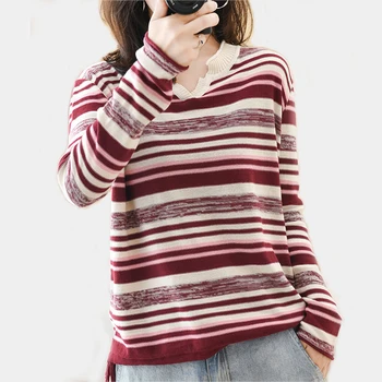 Stripe sweater Kvindelige Bomuld pullover sweater Kvinder Toppe høj kvalitet tynd sweater Efterår og Vinter 2020 Jumper Trække femme