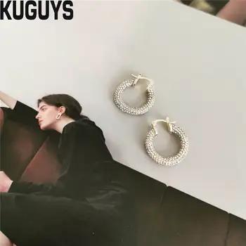 KUGUYS Høj Kvalitet Krystaller Runde Hoop Øreringe til Kvinder Mode Smykker Luksus Guld Sølv Farve Party Øreringe Tilbehør
