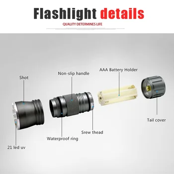 ANYIGE Høj kvalitet 21 Lysdioder UV-Lys 395-400nm UV-LED Lommelygte torch lampe, UV-lim hærdning Rejser sikkerhed opdagelse Bruge AAA