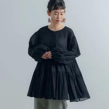 Japansk Chiffion Kvinder Bluse Shirts Lanterne Ærme 2020 Efterår Forår Casual Flæser Shirts Løs Mode Koreansk Stil Toppe