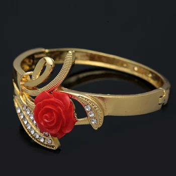 LongQu 2018 Dubai Gold-farverige Smykker Sæt, engros Bryllup mode afrikanske perler Røde roser smykker sæt Kvinder costume Design