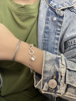 Japan new s925 sterling sølv tunge industri lås armbånd kvindelige ins fashion simpel vilde personlighed marcasite retro