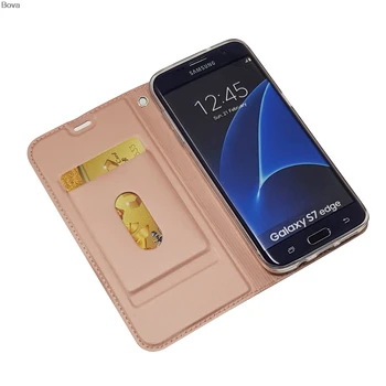 Wallet taske til Samsung Galaxy S7 kant G930F G935F Drop-bevis fold Phone Case Magnetisk tiltrækning Ultra-tynd Mat Touch