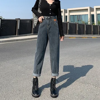 Jeans Kvinder med Høj talje Lige Løs Ankel-længde Denim Bukser Damer Vintage Casual Alle-match Street wear Mode Ulzzang