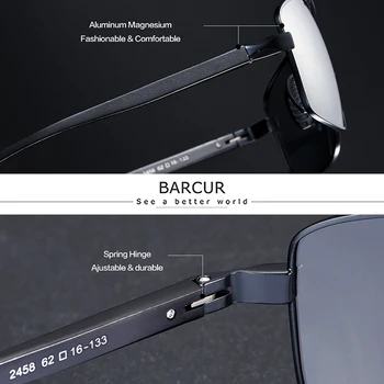 BARCUR Rektangel Fotokromisk Polariserede solbriller til Mænd, Solbriller Kørsel Fiskeri-Brillerne Oculos Gafas De Sol