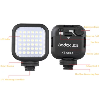 Original Godox LED36 LED Video Lys 36 LED-Lys Lampen Fotografiske Belysning 5500~6500K for DSLR-Kamera mini DVR Videokamera