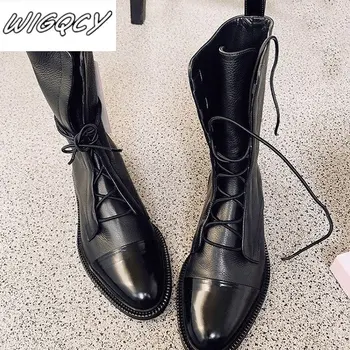 OymlgHOT kvinder Mid-kalv støvler af Læder, tå 22-25 cm længde på sine fødder Koskind syning patent læder Classic Martin støvler