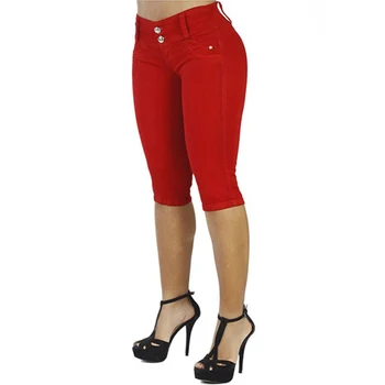 Mode 2020 Sommeren Kvinder High Taljen Skinny Jeans Knæet Længde Hul Rippet Denim Capri Slank Streetwear Strække Casual Bukser