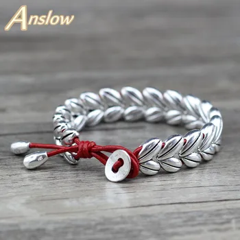 Anslow 2019 Kreative Design på Tværs Blad Antik forsølvede Perler i Ægte Læder Kvinder Armbånd Dame Kvindelige Gave LOW0651LB