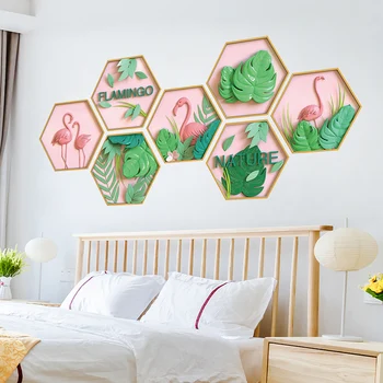 [shijuekongjian] Romantisk Pink Flamingo Wall Stickers DIY Grønne Planter vægoverføringsbilleder til Børn Værelser, Stue, Hus Dekoration