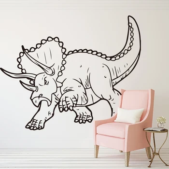 Store Triceratops Fortidsdyr Wall Sticker Soveværelse Børneværelse Tegnefilm Jurassic Park Dinosaur Dyr Vægoverføringsbillede Vinyl