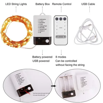 10M 100 LED kobbertråd Lys String Batteri USB Dual Power Med Fjernbetjening kulørte Lamper Streng Til Jul/Bryllup/Fest /