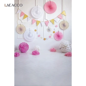 Laeacco Hvid Chic Væg 1st Baby Fødselsdag Fotografering Baggrund Pink Balloner Baby Portræt Photocall Baggrund Til Foto-Studio