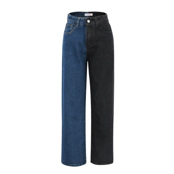 2020 Efterår og Vinter Patchwork Lige Kvinders Jeans Baggy Vintage Høj Talje Kærester Mødre Denim Streetwear Mode Bukser Ladie