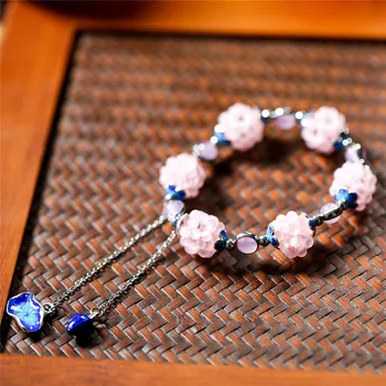 Atural Sten Perler Pink Lilla Kalcedon Beaded Armbånd Armbånd til Kvinder Cloisonne Thai sølv Smykker Gave til pige