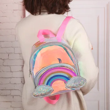 Tegnefilm Rainbow Unicorn PVC Transparent Rygsæk Til Børn Plys børnehave Lille Skoletaske Piger skoletasker Mini Rygsæk