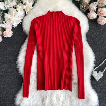 2020 Efterår Og Vinter Kvinder Sweater Halvdelen Rullekrave Pullovere Bløde Kvindelige Primer Shirt Langt Ærme Elastisk Strik Toppe