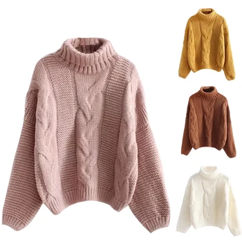 2019 Efterår og Vinter varm Kvinders Pink Turtleneck Sweater Grundlæggende Kvindelige Pullover Fast Casual Strikket Rib Sweater