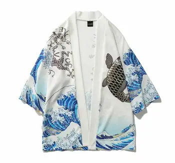 Bølge print kimono løs Cardigan shirt