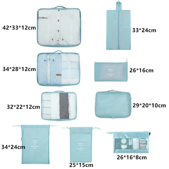 9-Delt Sæt Tøj, Undertøj Kosmetiske Opbevaringspose Bagage Rejse Pose Pakning Terning Kulør Sko Arrangør Toilettasker Makeup Bag