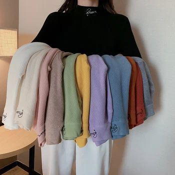 2020 Efterår Og Vinter Kvinder Broderi Sweater Strikket Elasticitet Casual Mode Jumper Slank Rullekrave Varm Kvindelige Pullovere