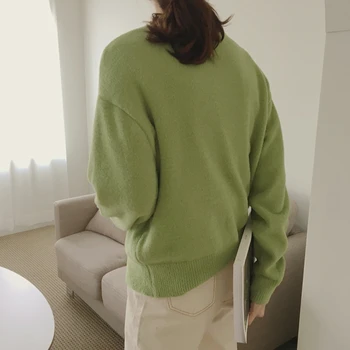 Hzirip 2020 Efteråret Nye Strikkede Kvinder Sweater Kvindelige Pullover Toppe Afslappet Kontor Dame O-Hals Solid Løs Kortfattet Sød Mode