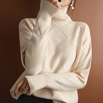 2020 Efteråret og Vinteren Ny dame Pullover Sweater Fortykket Varme Mode og Store Strikkede Uld Sweater med Høj Krave