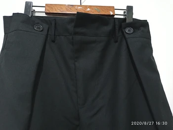 IEFB /mænds bære Fashionable alle-match personlig dobbelt-fold talje design-wide-ben afslappet sort koreansk stil bukser 9Y2611