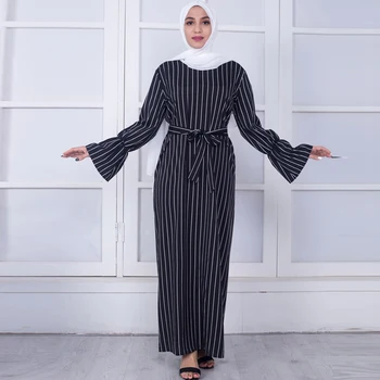 Vestidos Abaya Dubai Kaftan Tyrkiet Arabisk Stribet Maxi Lang Hijab Muslimske Kjole Robe Musulmane Sofa Tyrkisk Islamisk Tøj