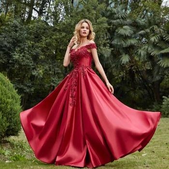 BEPEITHY Off Skulderen Red Lang Aften Kjole Til Kvinder Elegante Blonder Kjole A-Line skræddersyet Plus Size Prom Kjole 2020 Ny