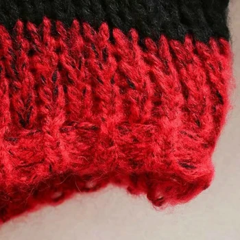 Kimotimo Kort Sweater Kvinder 2020 Efteråret Rød Kontrast Langærmet Stribet Sexet Vintage Afslappet Og Elegant Strik Jumper Mode