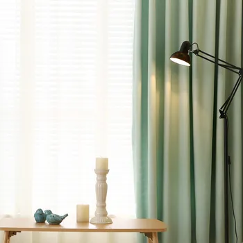 Seneste 6 farver 70%-85% skygge moderne stil solid grøn imiteret almindeligt sengetøj, mørklægningsgardiner til stue vindue custom made