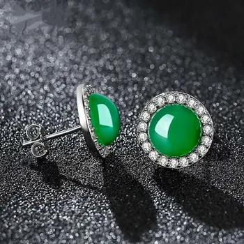 925 Splint Emerald Jade Smykker Øreringe Kalcedon Agat Diamant, Granat Ørestikker Mode Charme, Amulet Gaver til Kvinder