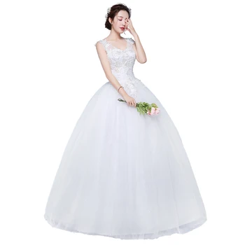 Bryllup Kjole 2021 Off Hvid V Neck Lace Wedding Kjoler, Broderede Perler Simpelt Bolden Kjole Plus Størrelse