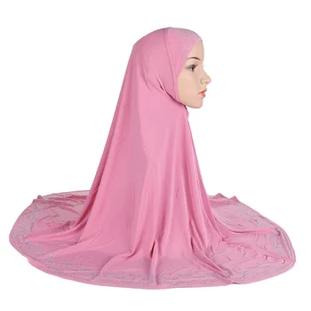 Stor Størrelse Muslimske Kvinder Rhinestone Instand Hijab Arabiske Ramadan Headwrap Cap Muslimske Hals Dække Tørklæde Bonnet Klar Til At Bære