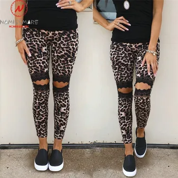 Fashion Kvinder Sommeren Leopard Print Pants Patchwork Design Blonder Indretning Elastisk Høj Talje Slank Hofter Bukser til Streetwear