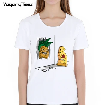 Sommeren Kvinders Nyhed Cool Tee Shirt, Toppe Nyeste Sjove Ananas vs pizza Design Print tshirt Mode Tegnefilm lækker mad TShirt