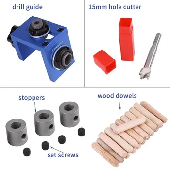 Træbearbejdning Lomme Hul Jig Kit Trin Boring Dowelling Jig Sæt Tømrer Træ Dyvel Boring Guide Locator Værktøj