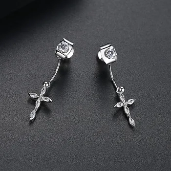 LUOTEEMI New Design Cross Drop Earrings for Women Party Wedding Luxury CZ Exquisite Double Color Boucle D'Oreille Christmas Gift