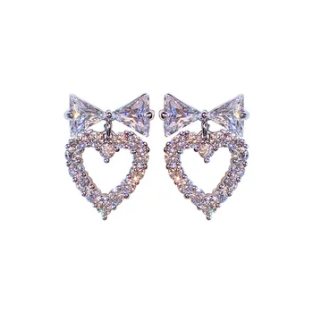 Hot salg Bue hjerte øreringe 925 Sterling Sølv Diamant øreringe til Lady bryllupsfest Øreringe engros